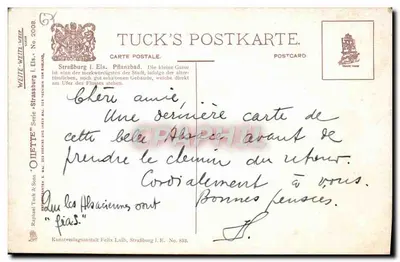Strasbourg — Widok Małej Gasi — Tuck's Postkarte, seria 'Ouïette', nr 833 — Rewers