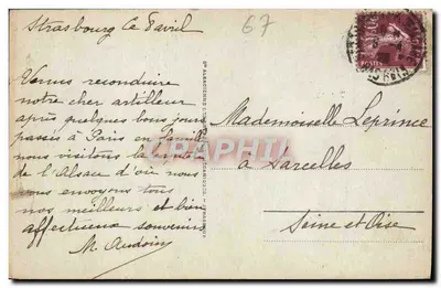 Strasbourg - Les Cigognes - The storks — Cathédrale Notre-Dame et nid d'oiseaux sur cheminée, éditeur impr. sur carte n°35 — Verso