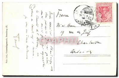 Alt-Strassburg — Stary Strasbourg — Widok domów z krokwiowymi fasadami nad kanałem — Rewers
