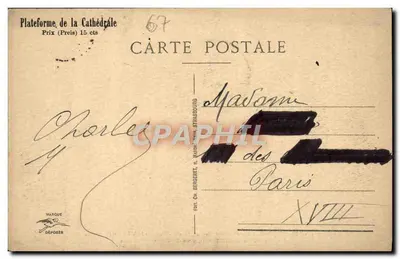 Strasbourg — Vista da Cidade — Lado Oeste — Plataforma da Catedral — Editor CH. BERGERET, n° 534 — Verso