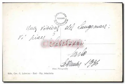 Bari — Lungomare Nazario Sauro — widok portu z łodziami i budynkami — Rewers