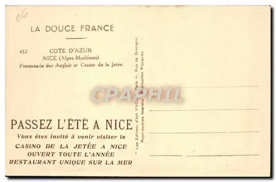 Nice — Promenade des Anglais i Kasyno na Jetée — Wydawca La Douce France, n° 452 — Rewers