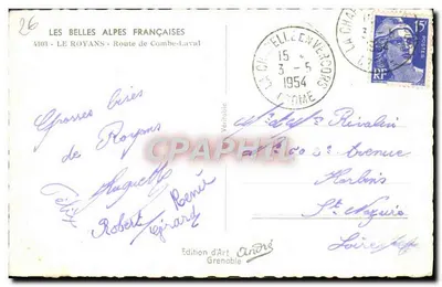 As Belas Alpes Francesas — Estrada de Combe-Laval — Edição de Arte André, Grenoble — Verso