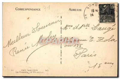 Wodospad Bréau — Widok z okolic Autun — Wydawca Lévy et Neurouz, N.D. — Rewers