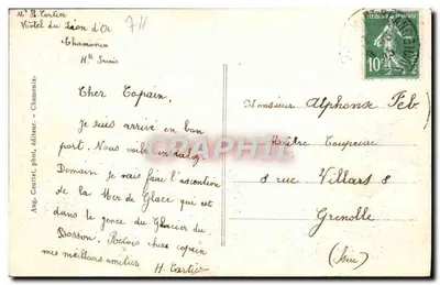 Wąwóz Chamonix — Lódzianka Bosson i Aiguille du Midi — wydawca Aug. Goutet, nr 338 — Rewers