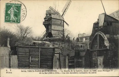 Velho Paris-Montmartre — O Moulin de la Galette, fundado em 1285 sob Filipe IV — F. Fleurty, foto-imp.-edit., Paris