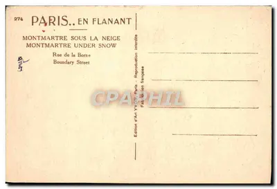 Montmartre sob a neve — Paris — Edição d'Art YVON, n°274 — Verso