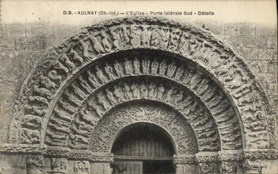 Aulnay (Charente-Inférieure) — A Igreja — Porta lateral Sul — Detalhes — Col. Marc Manet