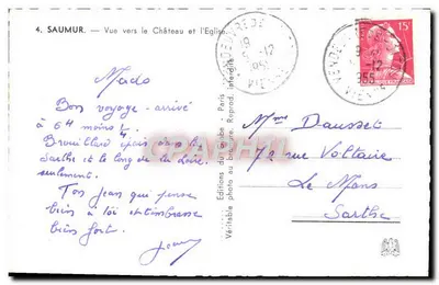 Saumur — Vue vers le Château et l'Église — Éditions du Globe — Achterkant
