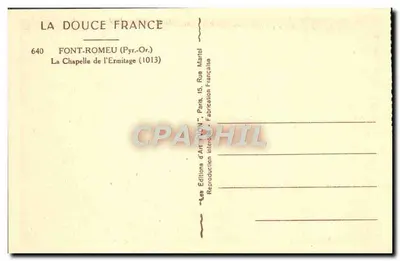 Font-Romeu — Capela do Ermitário — Éditions d'Art 'VON' Paris — Verso