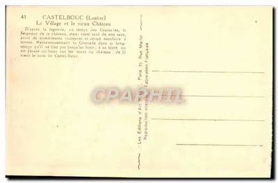 Castelbouc (Lozère) — O vilarejo e o antigo castelo — Les Éditions d'Art Marcel, Paris — Verso