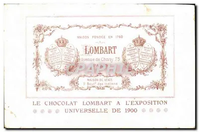 Palais des Manufactures Nationales (Invalides) — exposition universelle — éditeur Chocolat Lombart, Paris — Achterkant