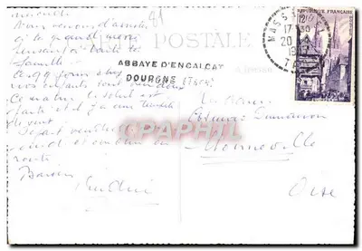 Interior da abadia de Engalcate — Dourgne (Tarn) — Carta postal — Verso