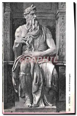 Moses przez Michelangelo — figura w muzeum — wydawca Cartolina Postale Italiana, nr 99