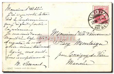 Bilhete postal antigo Luzern und die Alpen — Verso
