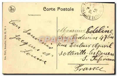Antwerpia — Hotel de Ville i Fontaine de Brabo — Wydawca Thill, Bruksela, seria 23, nr 4 — Rewers