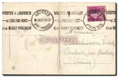 Stara pocztówka z Lourdes: Portez lui mes Prieres Hirondelles — Rewers