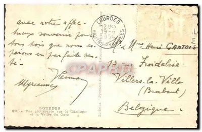 Lourdes — Widok z góry na bazylikę i dolinę Gave — Wydawnictwo Lourdes — Rewers