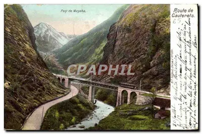 Pont de Mayaba — vue du pont et de la route dans un canyon montagneux — D.T. Editeur, Série 2, n° 65