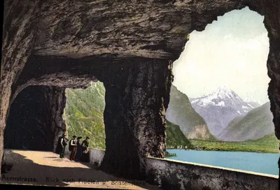 Akenstrasse — vista sobre Flüelen e o Bristenstock — E. Goetz, Luzern