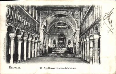 Bilhete postal antigo Ravenna S Apollinare Nuova L'interno