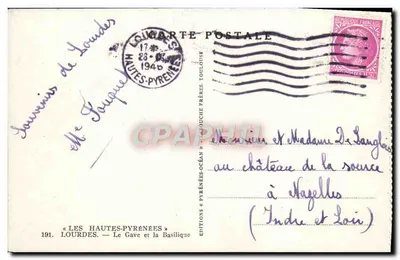 Lourdes — O Gave e a Basílica — Edições Toulouse Frères, n°191 — Verso