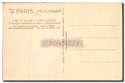 Arc de Triomphe — Place de l'Étoile — Édition d'Art YVON, Série 6, n°101 — Rewers