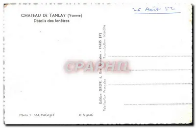 Zamek w Tanlay — Szczegóły okien — Wydawnictwo Greff, Paryż — Rewers