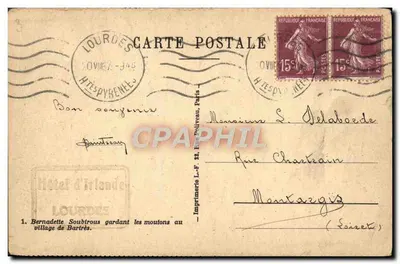 Bernadette a Lourdes — Museo Bernadette — Tipografia L. F. 22, Rue Poliveau, Parigi — Verso
