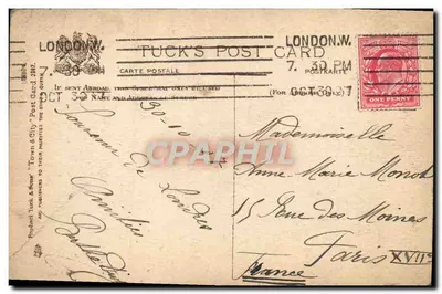 Abbaye Westminstera — widok wieży zegarowej — Tuck's Post Card n° 2882 — Rewers