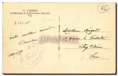 Lourdes — Bazylika i Pomnik Interallijski — Wyd. P. Dourat — Rewers