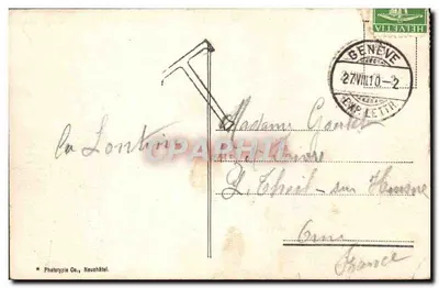 Veytaux-Chillon et les Dents du Midi — vue du lac avec chemin de fer et château — éditeur Phototypie Co., Neuchâtel, n° 3307 — Back