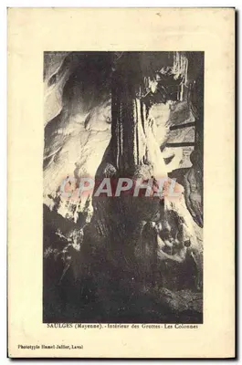 Saulges (Mayenne) - Interior das Grutas - As Colunas - Fototipia Hamel-Jallier, Laval
