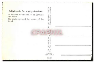 Igreja de Germigny-des-Prés — Fachada meridional e lanterna dos Mortos — Edições de Luxe & Cie, Paris — Verso
