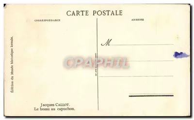 Stara pocztówka Jacques Caillot Le bossu au capuchon — Rewers