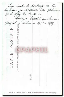 La Belle Ferronnière — Leonardo da Vinci — Colecciones ND Phot, n° 1130 — Reverso