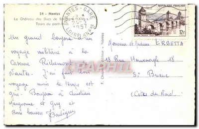 O Castelo dos Duques da Bretanha — Tours do ponte-leve — F. Chapeau editor, Nantes — Verso