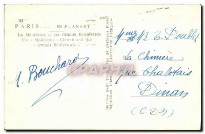 La Madeleine — Paryż — Éditions d'Art Yvonne, n°81 — Rewers
