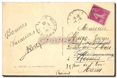 Cahors — El Puente Valentré (siglo XIV) — ARGRA — Reverso