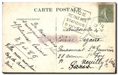 Antieke ansichtkaart Nice La Jetée Promenade en de Promenade des Anglais — Achterkant