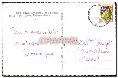 Bilhete postal moderno Thollon les Memises — Verso