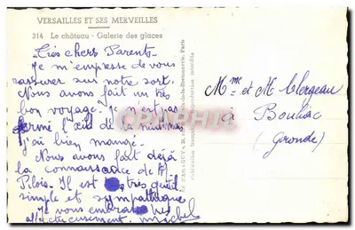 Versalles y sus maravillas — Galería de Espejos — editor GUY, París — Reverso