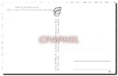 Paris — Arco do Triunfo — Editor Guy, n° 1068 — Verso