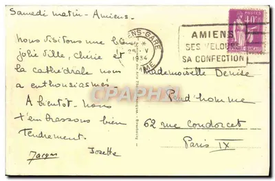 Amiens - Katedra — widok fasady gotyckiej — wydawca des Arts Photo Amiens, nr 40 — Rewers