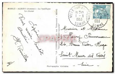 A basílica de Albert (Somme) — O coro — Edições 'LA CIGOGNE', n° 80.016.17 — Verso