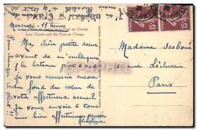 Pałac Sądowy i Most do Zamiany — Paryż — Wydawnictwo Sztuki YVON, n° 62 — Rewers