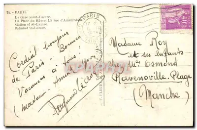 Praça Saint-Lazare — Paris — Editora F. FLEUR, n°24 — Verso