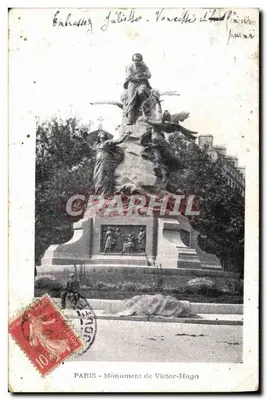 Bilhete postal antigo Paris Monument a Victor Hugo