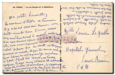 Paris — rue Royale et la Madeleine — éditeur LISA, n° 154 — Verso