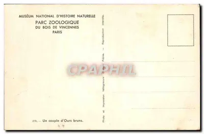 Um casal de ursos pardos — Museu Nacional de História Natural, Parque Zoológico do Bois de Vincennes, Paris — Foto Frères Dreyfus, n°219 — Verso